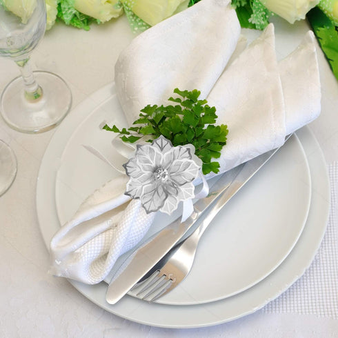 Picowe Set of 12 Alloy Napkin Rings, Hollow Out Flower Holders for Wedding Party Holiday Banquet Decor