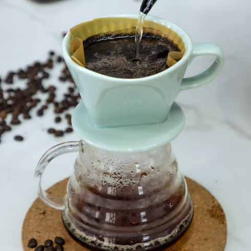 Pour Over Ceramic - Coffee Dripper Ceramic Coffee Maker with 3 Holes Flat Bottom, Porcelain Slow Filter Cone for Travel, Camping, Office, Home, Coffee Maker Brew…