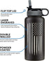 32oz American Flag Stainless Steel Insulated Water Bottle - Engraved USA Flag Gift Set | Flag 32 oz Water Bottle
