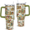 Nqhsionv Book Lovers Gifts 40oz Retro Bookshelf Tumbler Mothers Day Watercolor Flowers Bookworm