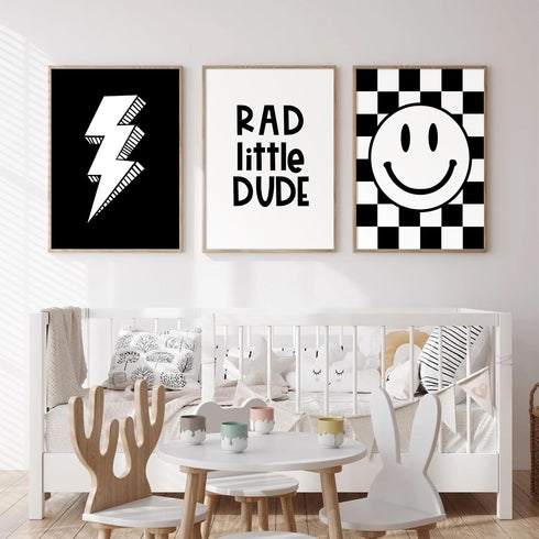 Joocrise Set 3 12x16 Inch Boys Room Wall Art Decor of Toddler Nursery Canvas Wall Art Baby Kids Wall Decor Black