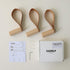 Wooden Hooks with Leather for Wall Mounted Single Hangers, Handmade Craft for Coats, Hat, Bags Rack (3pcs, Oak)