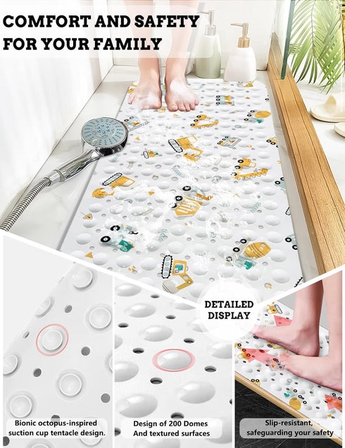 Cups,40 16 Inch LNOND Baby Bath Mat Non Slip,Kids Bath Mat for Bathroom,Dinosaurs Driving Excavator Shower Mat