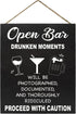 JennyGems Open Bar Hanging Wood Sign | Funny Wedding Reception Decor, Drunken Moments Will Be Photographed