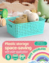 WYT 6-Pack Plastic Small Shelf Storage Weave Baskets, Organizing for Cabinets and Pantries, Sky Blue