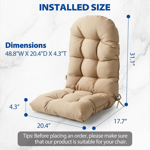 Lucresta 48.8 20.4 4.3, 1 Adirondack Chair Cushion, High Back Patio Cushions with Adjustable Ties, x x Waterproof