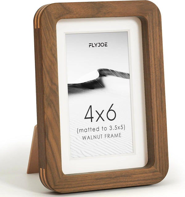 FLYJOE 4x6 Picture Frame, Natural Solid Walnut Wood Photo Collage Frame with