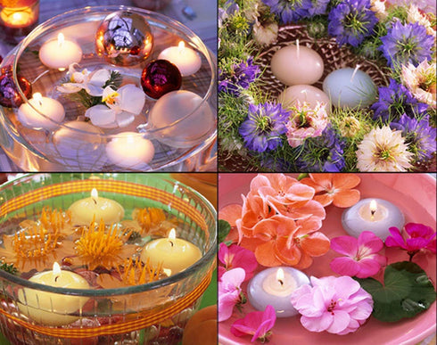 Classic Unscented Floating Candles with 100PCS Silk Rose Petals, Mini Candle Discs for Weddings, 10PACK (Pink)