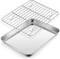 E-far Metal Toaster Oven Tray Set, 10.5”x8.3” Small Stainless Steel Baking Pan with Wire Rack for Cooking