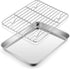 E-far Metal Toaster Oven Tray Set, 10.5”x8.3” Small Stainless Steel Baking Pan with Wire Rack for Cooking