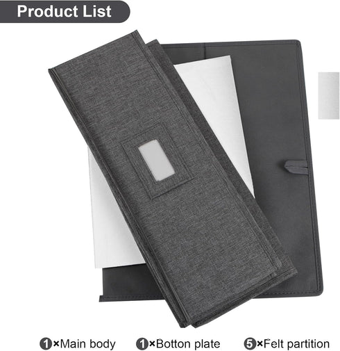 Platter Storage Case, Hard Shell China Storage Containers 17" x 13" x 6", Includes 5 Felt Dividers, Stackable, Linen