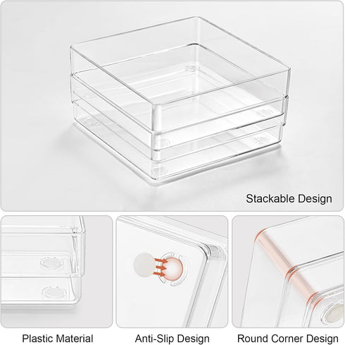SMARTAKE 6 PCS Clear Plastic Drawer Organizers Set, Large Non-Slip Organizer Trays for Makeup, Office, Kitchen