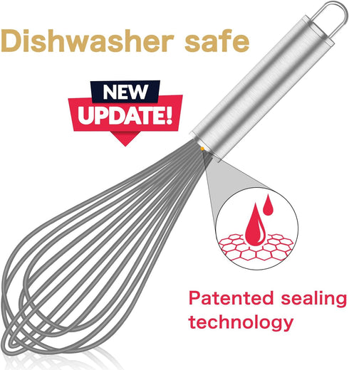 Grey Silicone Whisk, Professional Non-Scratch Whisks for Cooking, Set of 3 for Nonstick Cookware