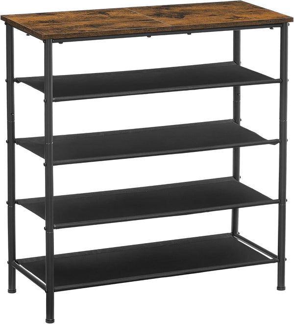 VASAGLE 5 Tier Shoe Rack, Shoe Organizer for Entryway, Holds 12-16 Pairs, with 4 Fabric Shelves, Rustic Brown and Black