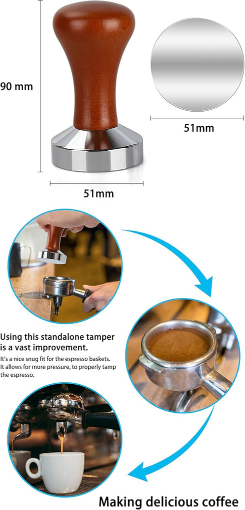 51mm Espresso Tamper, Premium Barista Coffee Tamper, Classic Series Stainless Steel Espresso Press Tool