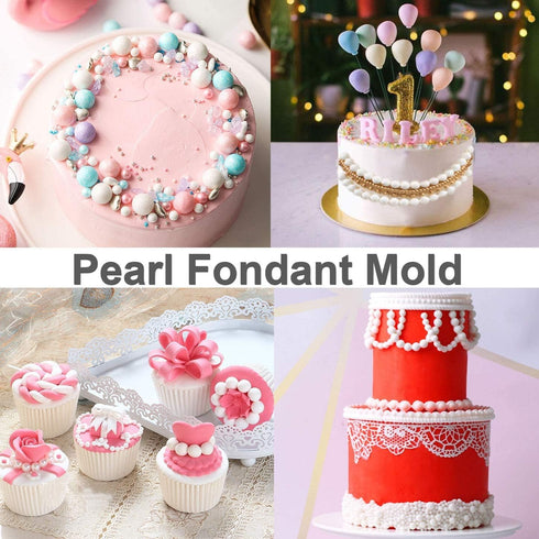 Pearl Fondant Molds - 4 Size Round Pearl Chain Silicone Mold for Cupcake Toppers, Fondant Candy Decoration