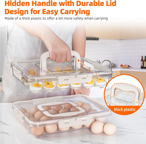 2 Pack 48 MesRosa Deviled Egg Containers with Lid and Handle, Durable Clear Plastic Deviled Egg Carrier Storage Eggs