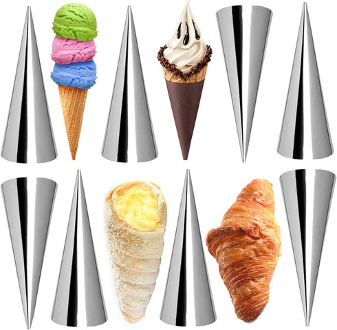 16Pcs Cream Horn Molds with Cleaning Brush, Stainless Steel Cone Roller Cannoli Forms Mold for Baking Cannoli Shell, Crispy Pastry for Christmas Birthday Party Gifts, 5-inch Large Size