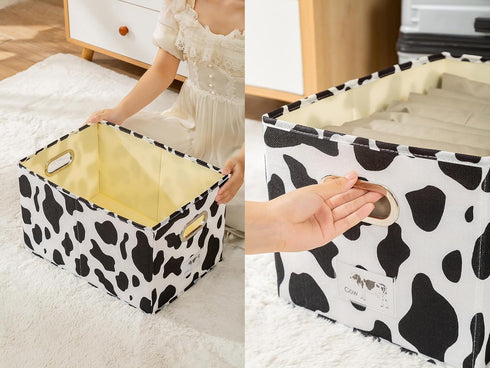 Foldable Animal Cow Storage Bins Set of 3, Collapsible Fabric Organizer Boxes with Handles, 10L, 19L, 34L