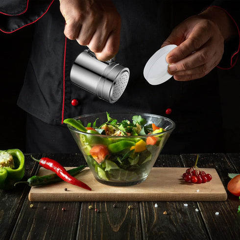 12 10 oz Lallisa Pcs Stainless Steel Spice Shakers with Holes and Lids Dredge Shakers with Handle Versatile Salt Shaker