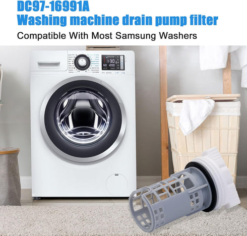 DC97-16991A Washer Drain Pump Filter, Compatible with Samsung Washing Machine WF42H5000AW, WF42H5000AW/A2