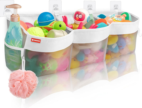 UNEEDE 4.95 Gallons 3 Compartment Horizontal Bath Toy Storage,Bathtub Toy Storage Organizer,Bath