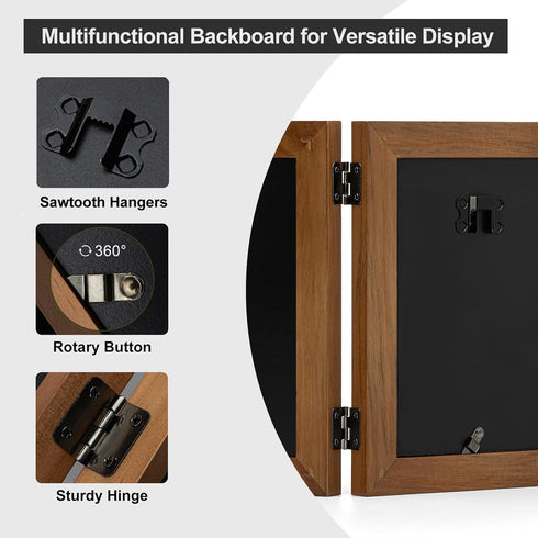 5x7 2 4x6 5x7 Double Hinged Picture Frame, Folding Photo Frame, Walnut-colored Pine Wood with Real Glass, Display