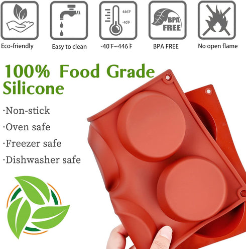 JOERSH Silicone Egg Molds - 2-PK Non-Stick 3" Round Muffin Top Baking Pans for Breakfast Sandwiches