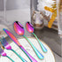 Set of 16 Rainbow Soup Spoons, Top Food Grade Stainless Steel Silverware, 6.69 Inches, Dishwasher Safe