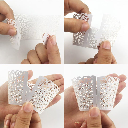 "100pcs Cupcake Wrappers Artistic Bake Cake Paper Cups - Little Vine Lace Laser Cut Liner for Wedding Party Decoration"