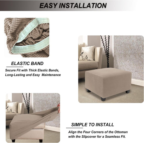 NeColorLife Stretch Ottoman Cover Square Soft Knitted Jacquard Washable Thick Storage Foot Stool Cover for Square