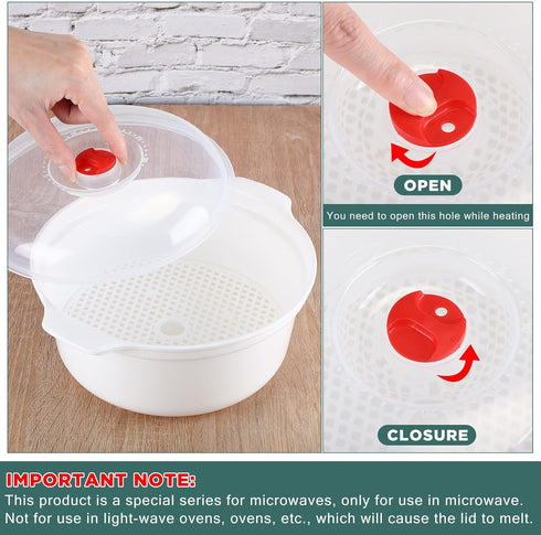 Microwave Bowls with Lids - 3 Pieces Assorted Sizes, Soup Bowl with Lid and Steam Rack, Dishwasher Safe Dishes