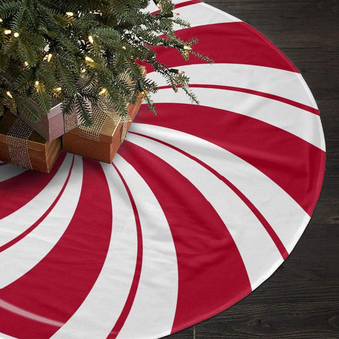 NGFF Mint Sugar Double Swirl Candy Christmas Tree Skirt with Santa & Reindeer Ornaments for Holiday Decoration