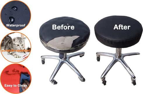 2 Pack 16.5 Inch Sigmat Waterproof PU Bar Stool Cover Anti-Slip Round Seat Cover Black