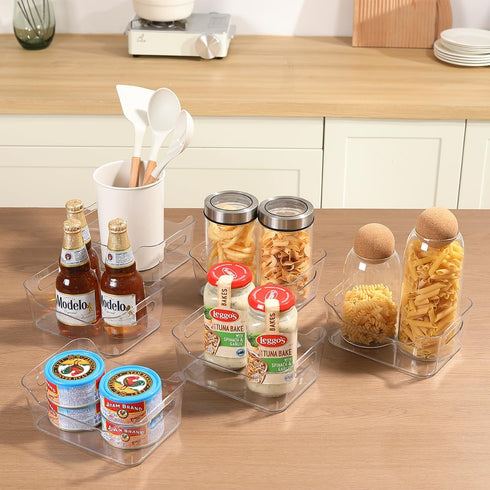 Small 4 Pack Clear Plastic Storage Bins, U-Shaped Organizer Containers with Handles for Kitchen, Bathroom, Office