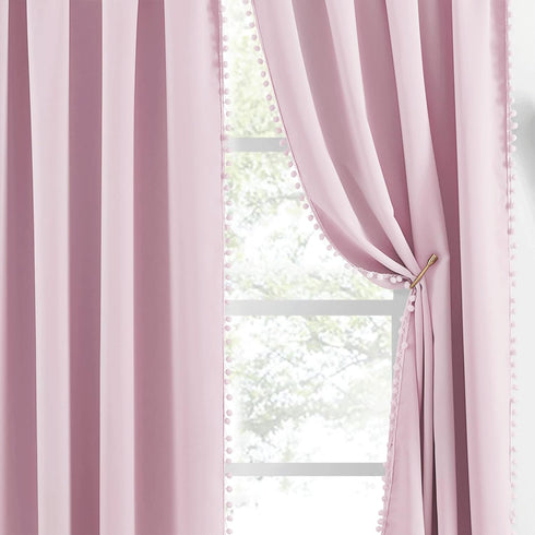 52" 84" 2 NICETOWN Pom Pom Blackout Curtains for Girls Bedroom Boho Pink Window Curtains for Nursery Rod Pocket Thermal