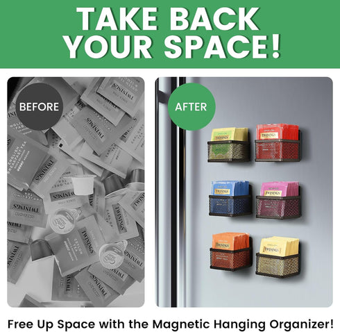 Magnetic Tea Bag Organizer - 6-Piece Metal Storage for Refrigerator, Kitchen Shelf & Counter, Stylish & Space Saving
