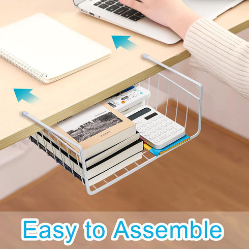4 Pack Tebery White Under Shelf Wire Basket Hanging Storage Baskets, Small Add-on Storage Racks Slide-in Cabinet