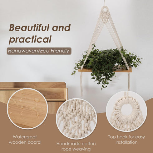 Set 2,Boho Sunkaioo Macrame Wall Hanging Shelf of Wooden Display Floating Shelves for Wall Decor with Handmade Woven