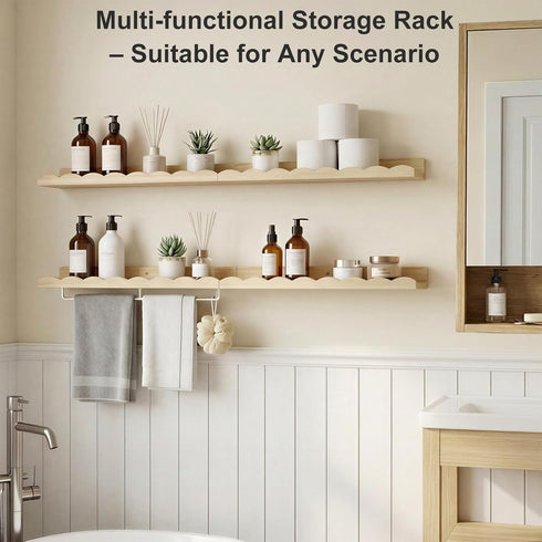24 Inch Set 4, Fixwal Nursery Shelves, Floating Bookshelves for Wall of Scalloped Wall Book Shelves with Towel Rack