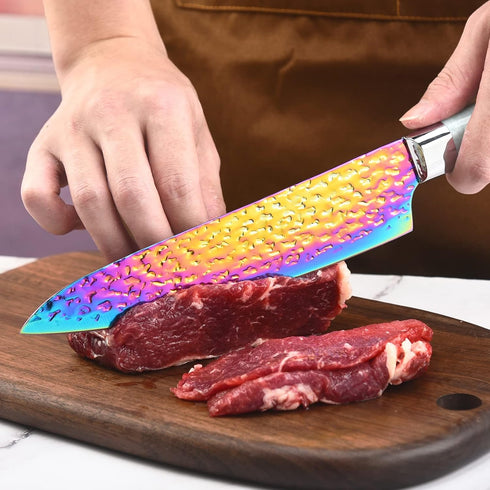 Rainbow Knife Set with Acrylic Block, Kitchen Knives Set, Thick Blade Cutlery for Home & Pro Use, Teal Handle