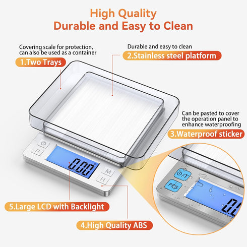 BOMATA 0.01g/1kg Upgraded Small Digital Scale, USB Rechargeable with Larger Display and Hold Function for Small Items
