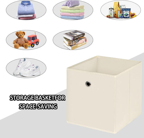 Foldable Storage Cubes Bins, 11 Inch Cloth Storage Box Organizer with Dual Handles for Home, Set of 6, Creamy-White