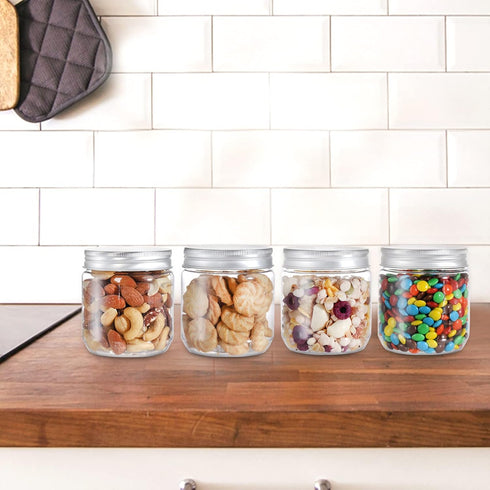 Fasmov 25 Pack 8 Ounce Clear Plastic Jars with Screw On Lids, Round Empty Containers for Kitchen Storage