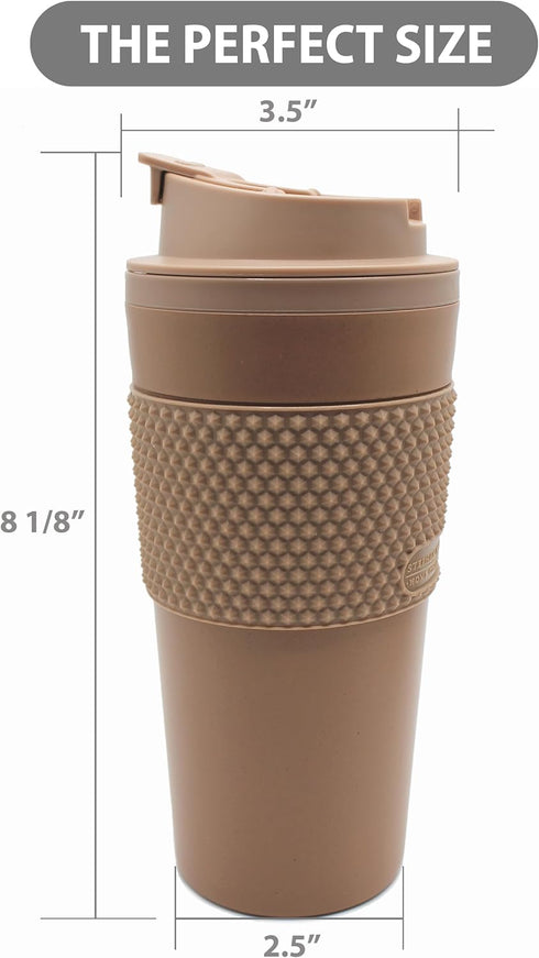 Stephan Roberts 16 oz Set (2 Pack) Coffee Tumbler Insulated Double Wall Travel Mug with Leak Proof Lid, Cup Holder