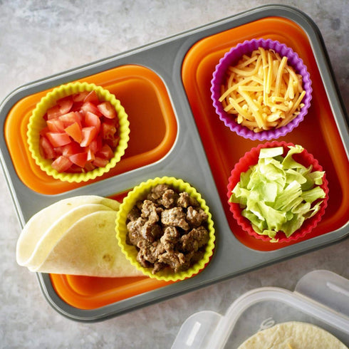 Silicone Baking Cups Set for Muffins and Cupcakes, 36 Pack with Storage Container and Bento Box Dividers