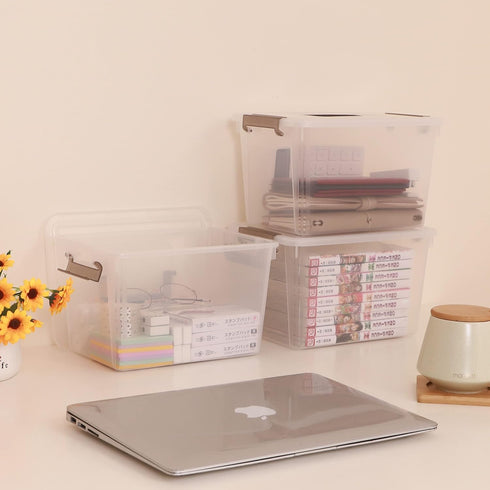 Citylife 4 Packs Clear Plastic Storage Bins with Latching Lids, Stackable Containers for Organizing Toys, Crafts, Tools