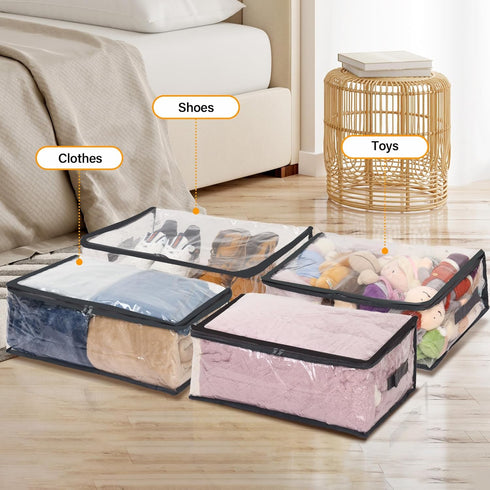 Fixwal 2pcs Clear Clothes Organizer Storage Bags, Foldable PVC Organizers with Zipper for Bedding Sets & Closet