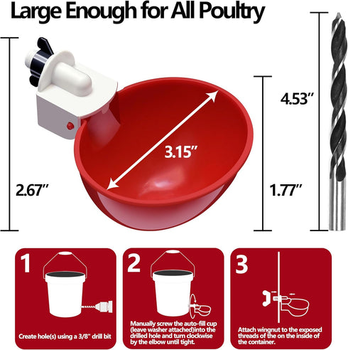 16pack (16) Large Poultry Waterer Cups, Professional Chicken Water Cups for Poultry LANARP Float Style Gravity Chicken