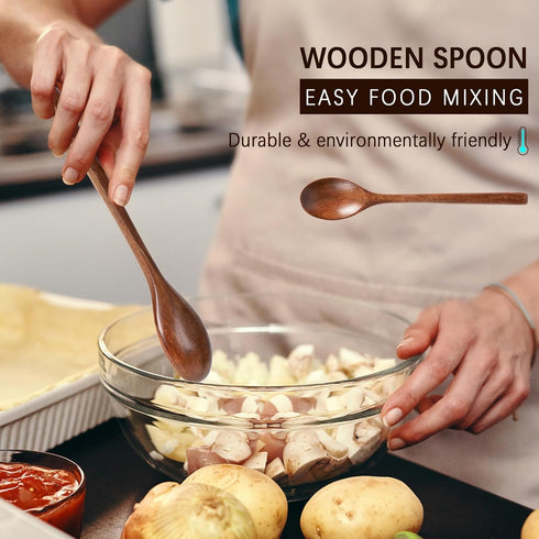 7PCS Wooden Spoons for Cooking, 9.3 Inch Large Ladles for Pasta, Mixing, Stirring, Baking, Cooking Utensils Set